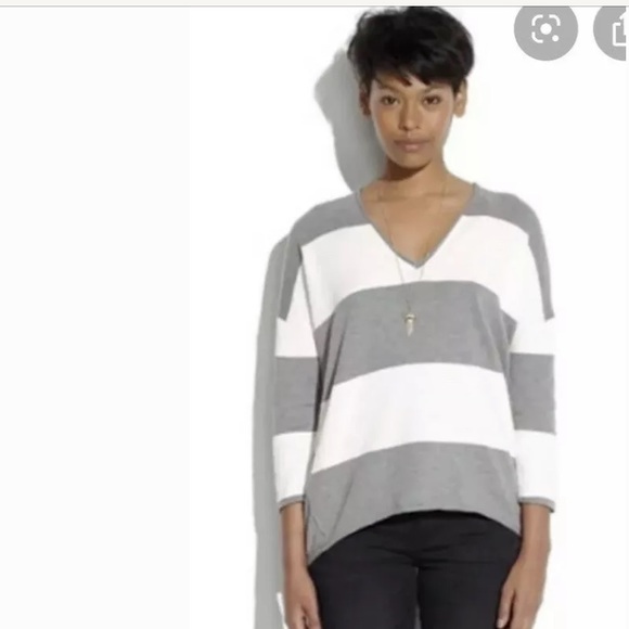 J.Crew WALLACE Winter Break Sweater Striped V-neck Knit Periwinkle Blue Tan - Picture 6 of 10